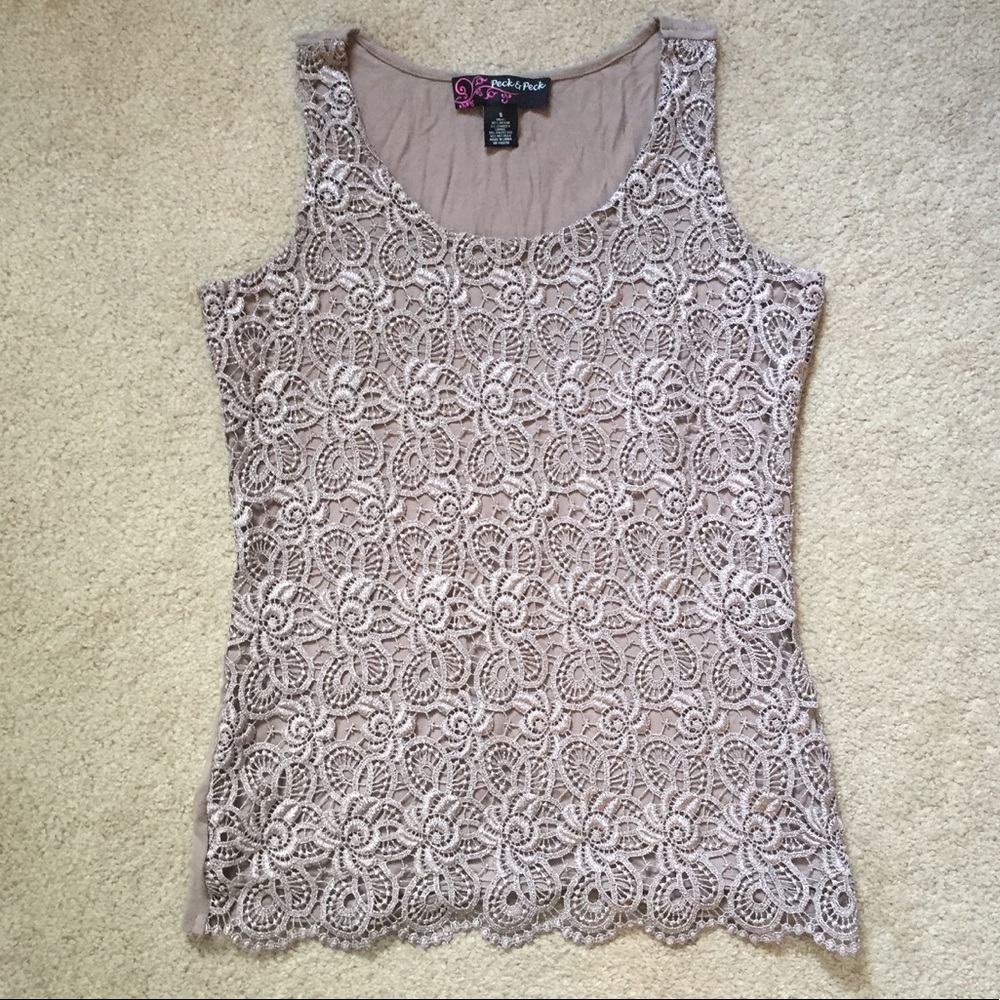 Lace Overlay Tank- Peck & Peck- Size S
